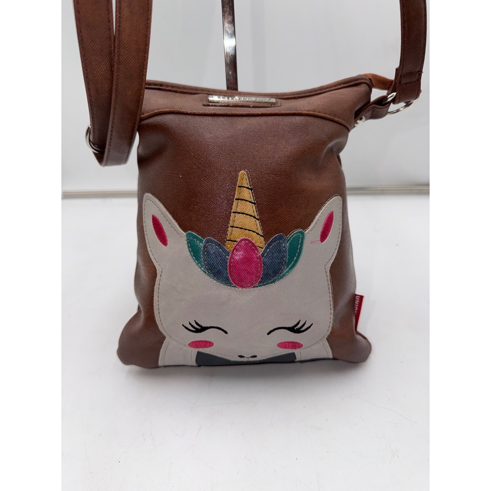 Unionbay Brown Faux Leather Unicorn Applique Crossbody Bag Adjustable Strap